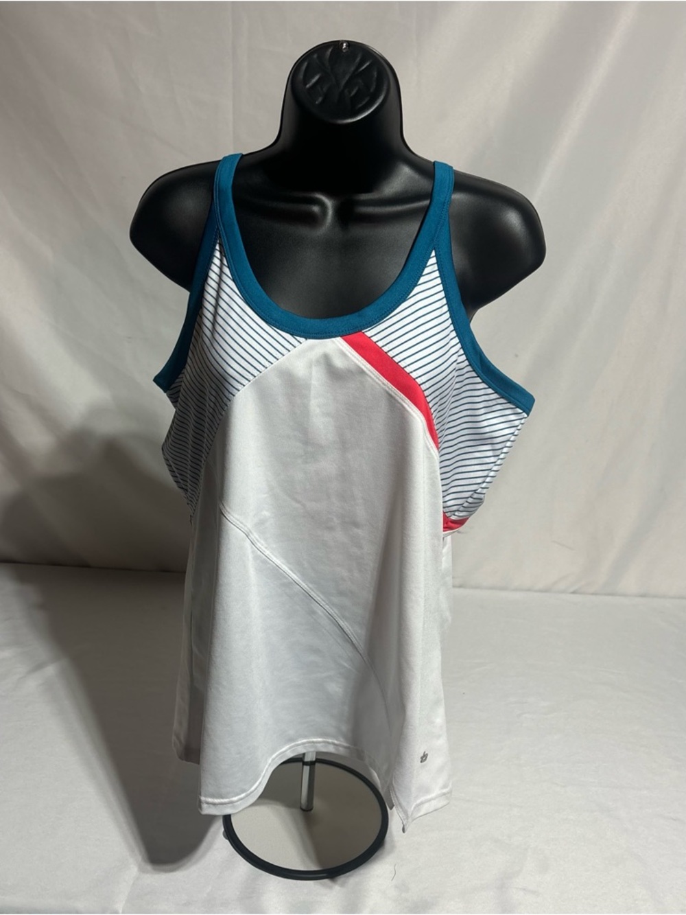 Bolle’ Tennis Razor Back Tank Top White, Pink & Teal Athletic Workout Size XL